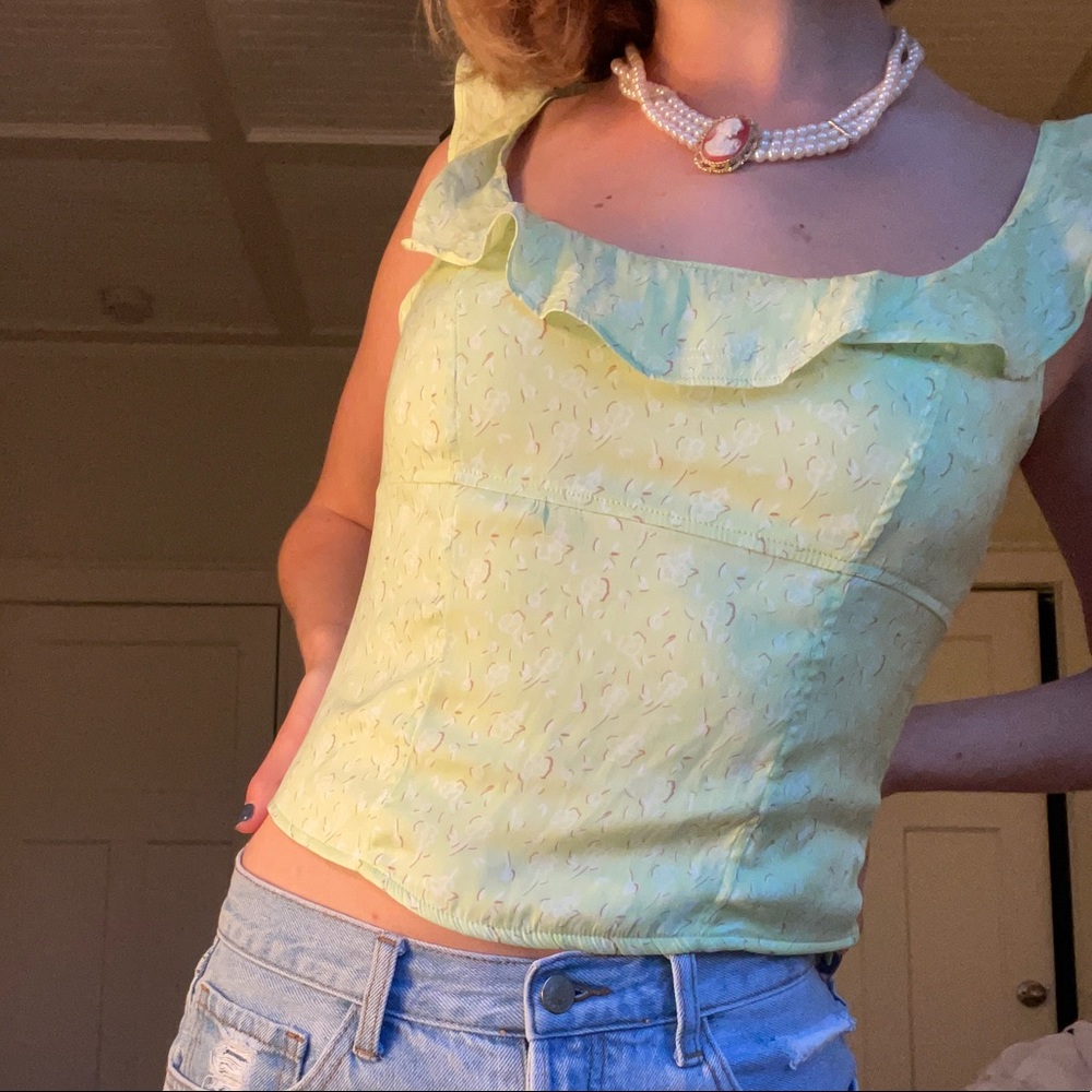 Free People light green ruffle tank top